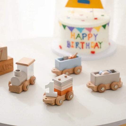 Wooden Birthday Train Building Blocks – Montessori Stacking Educational Toy
