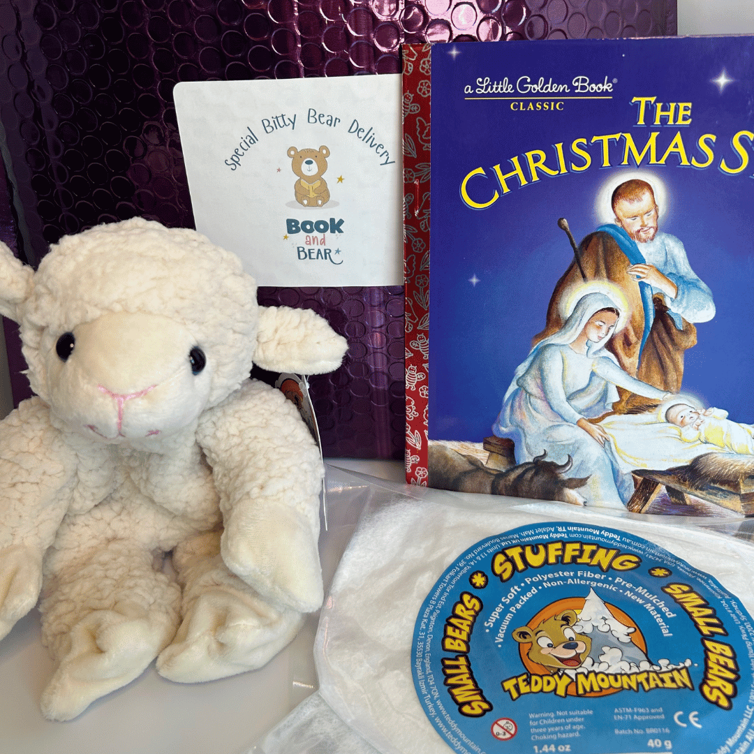Christmas bitty lamb stuffing kit with Christmas book for kids