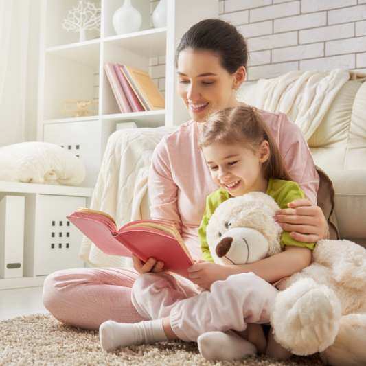 Mom and child reading together