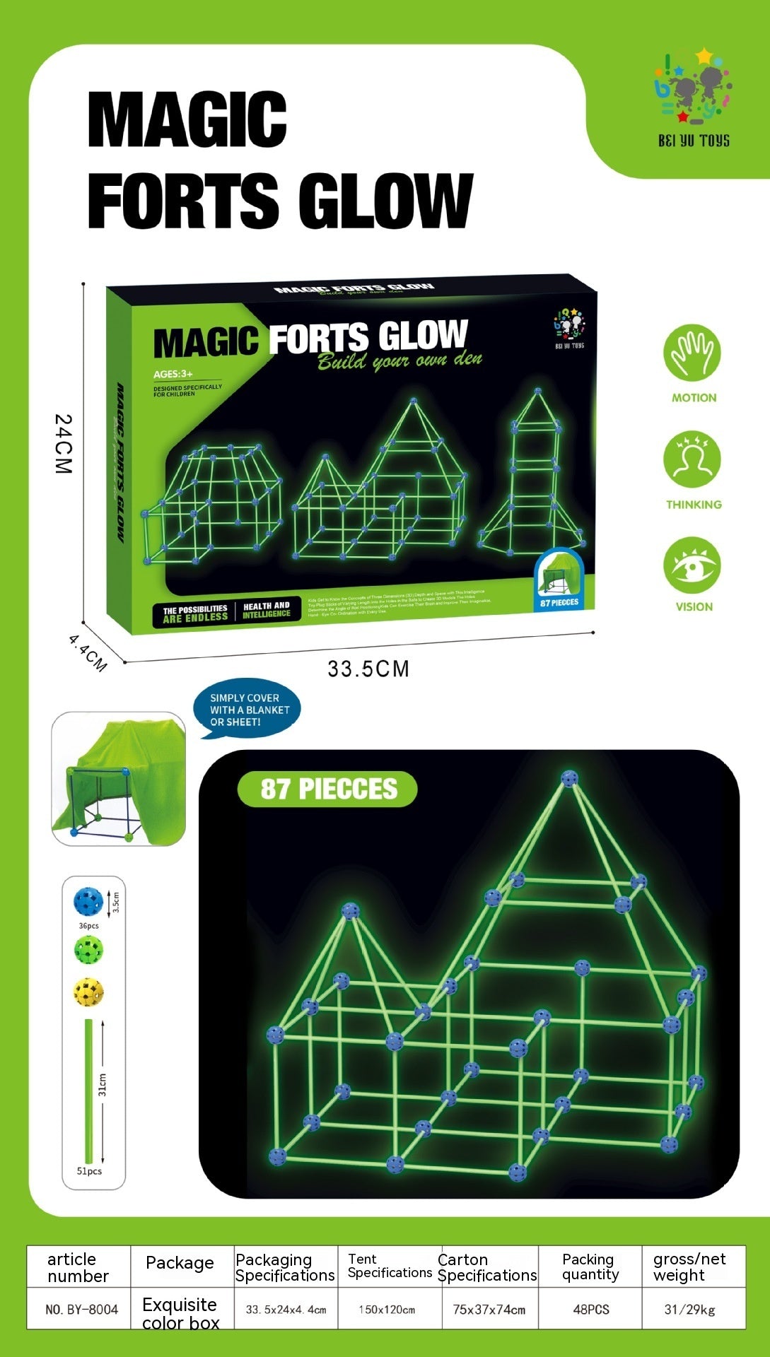 DIY Fort Building Kit – Luminous Playhouse Tent Construction Set