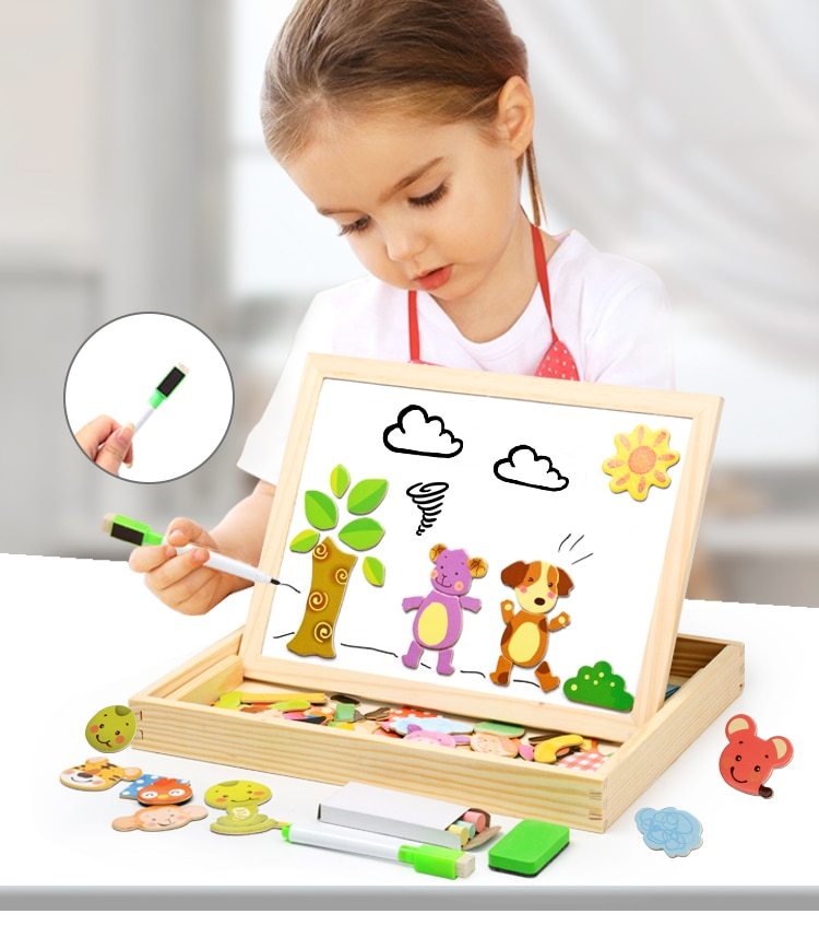 Wooden Magnetic Puzzle Board – 3D Educational Drawing Toy for Kids