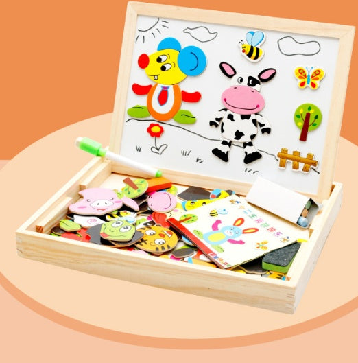 Wooden Magnetic Puzzle Board – 3D Educational Drawing Toy for Kids