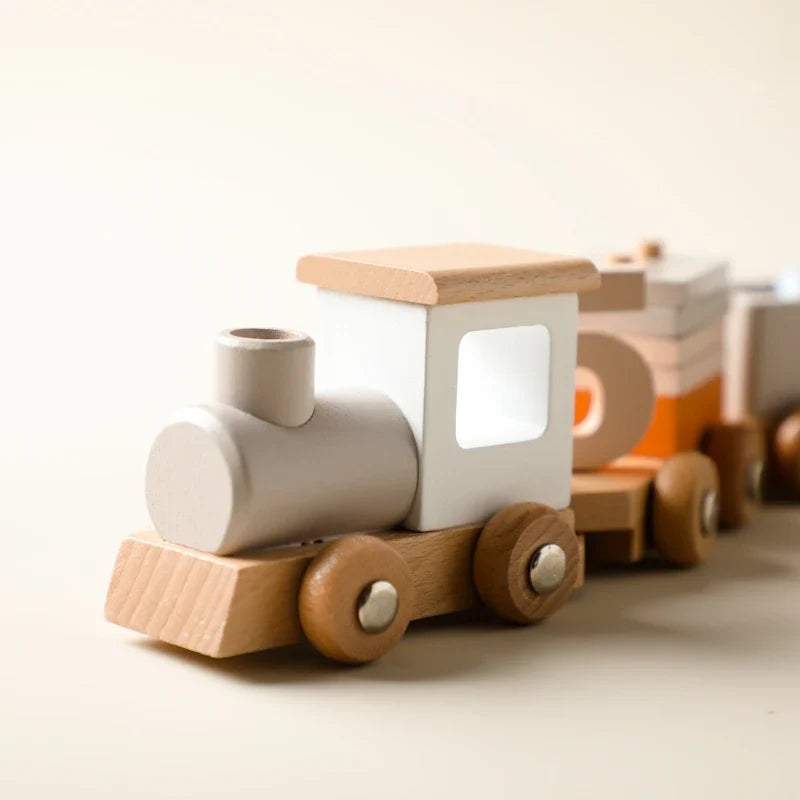Wooden Birthday Train Building Blocks – Montessori Stacking Educational Toy