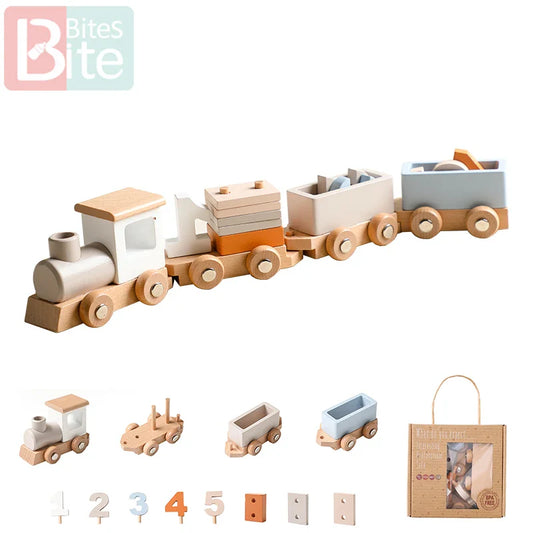 Wooden Birthday Train Building Blocks – Montessori Stacking Educational Toy