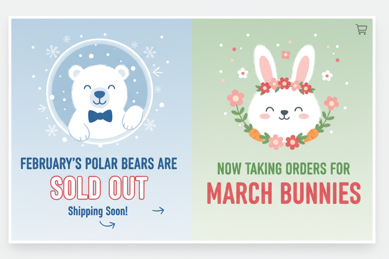February Polar Bears Sold Out - March Bunnies Banner